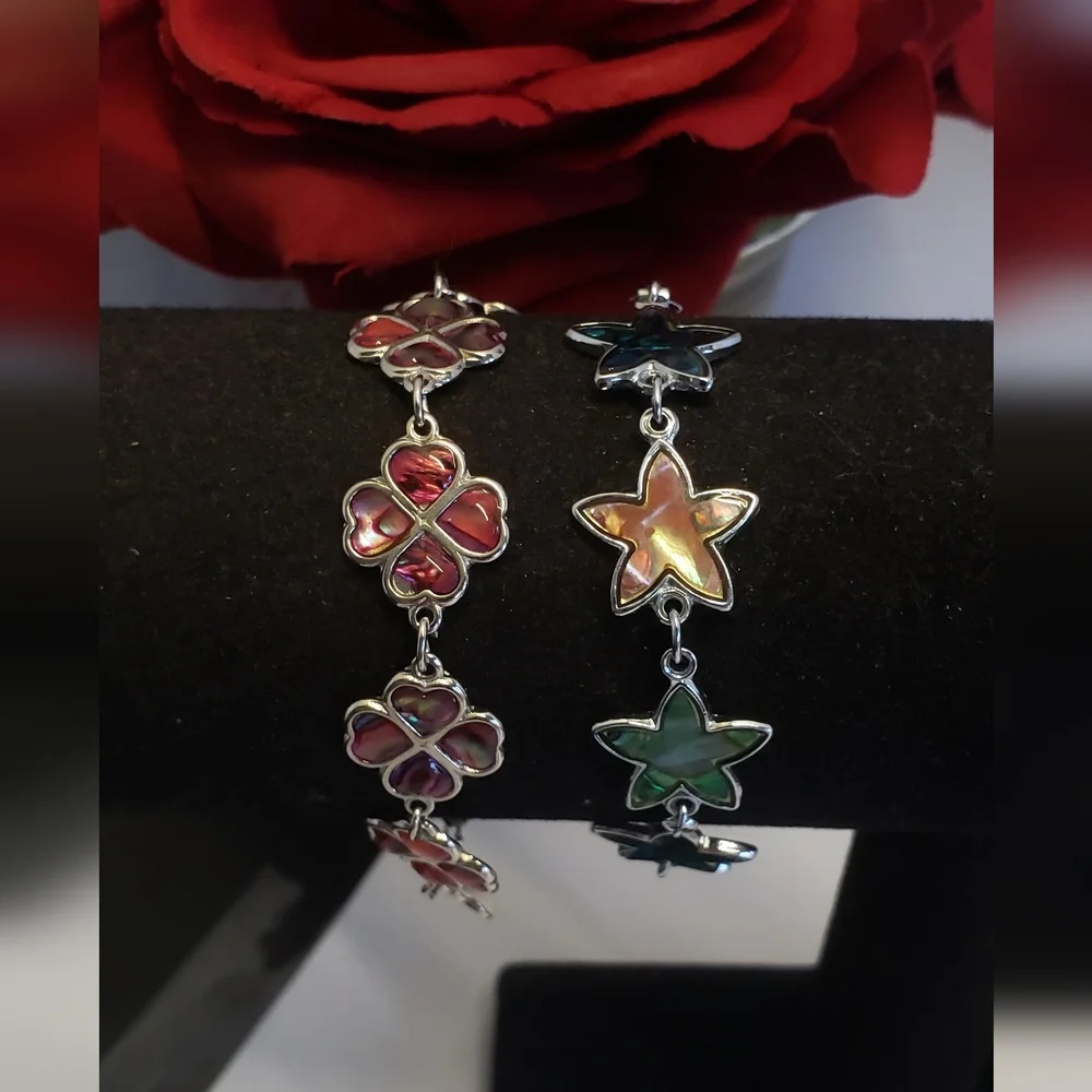 Abalone Silver Star & Clover Leaf Charm Bracelet 2 Bracelets